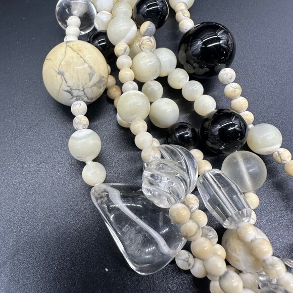 Vintage Statement Necklace Kia Yin Lo KYLO 6 Strand Stone Glass Plastic Bead 80s - Picture 7 of 9